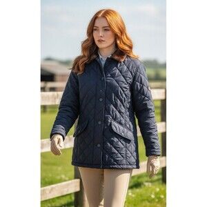 Ralph Lauren Quilted Barn Chore Coat Jacket Faux Fur Collar Size M Equestrian
